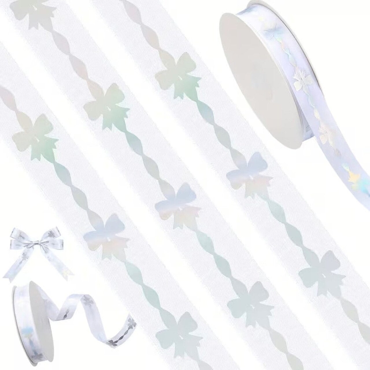 7/8in Coquette Bow Silvery Non-Wired Ribbon: White (50 Yards)